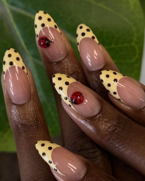 ladybug nails on polkadot french manicure courtesy of  anlspa.