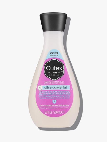 Cutex Gel Nail Polish Remover Ultra Powerful bottle of nail polish remover on light gray background