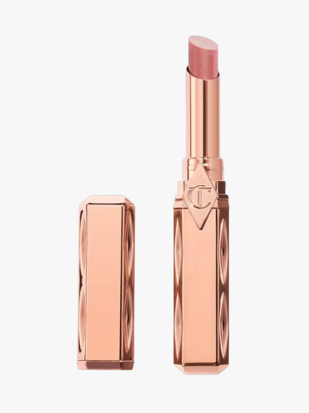 Charlotte Tilbury Pillow Talk Long Lasting Blush Balm Sheer Lip Tint in branded component on a light gray background